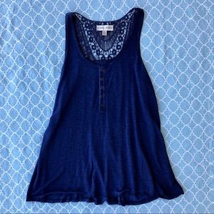 KNOX ROSE Scoop Neck Crochet Back Henley Tank